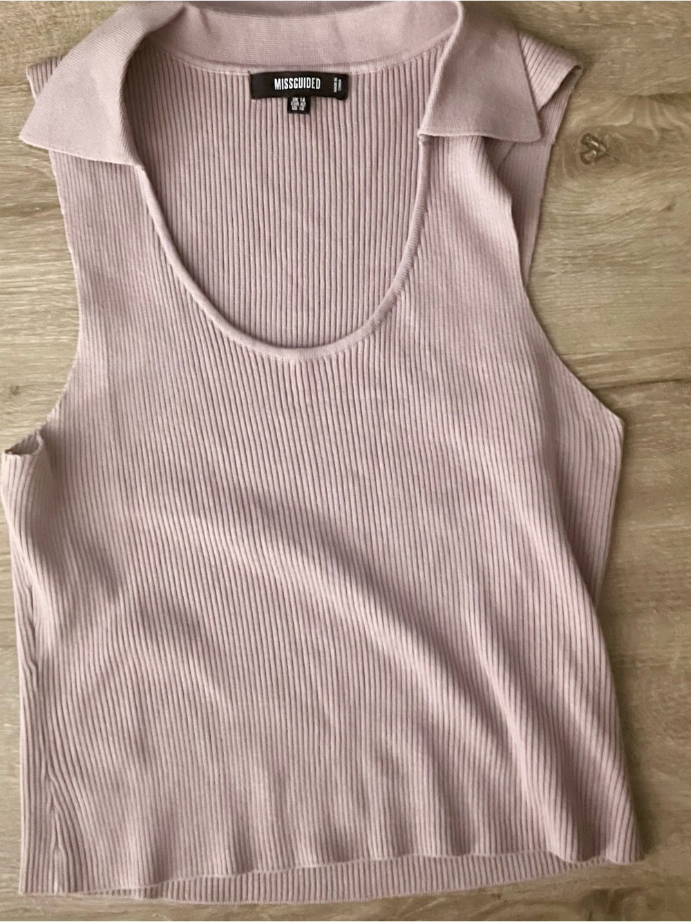 Missguided Mauve Pink Ribbed Knit Sleeveless Polo Top L